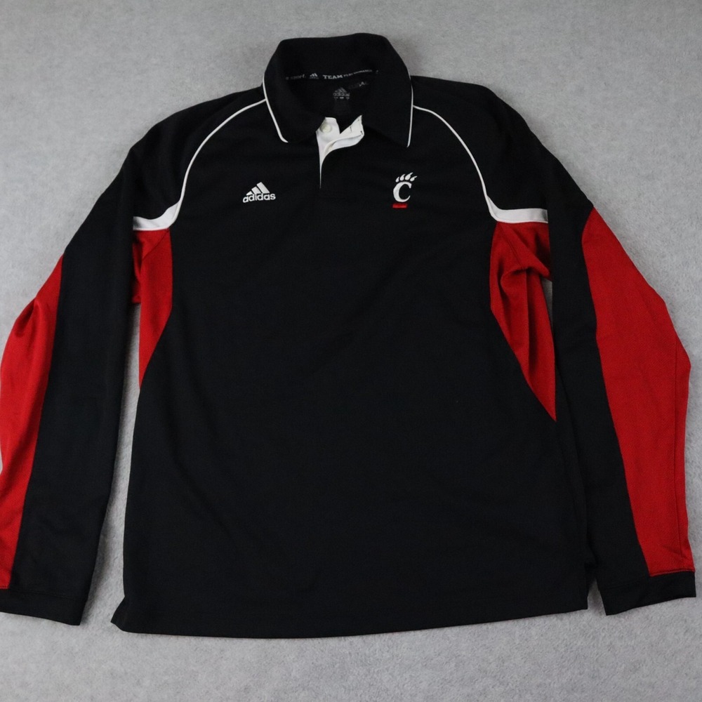 Cincinnati Bearcats Polo Shirt‎ Mens Small Adidas Climacool Black Long Sleeve